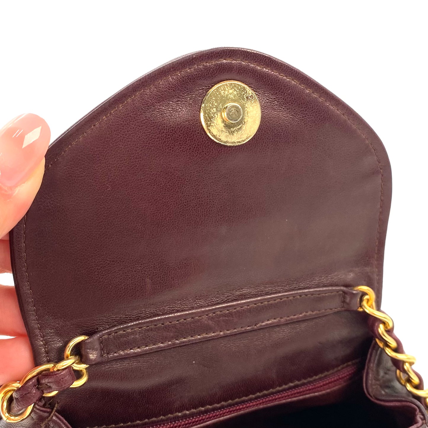 Palvin, 1 Series Brown Lambskin Trapezoid Dumpling Flap with seal and card