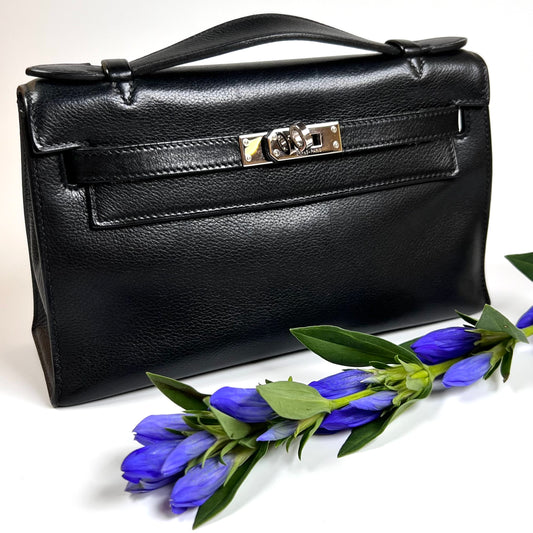 Harris, 2005 kelly pochette sellier black evergrain with stamp ⬜I SHW