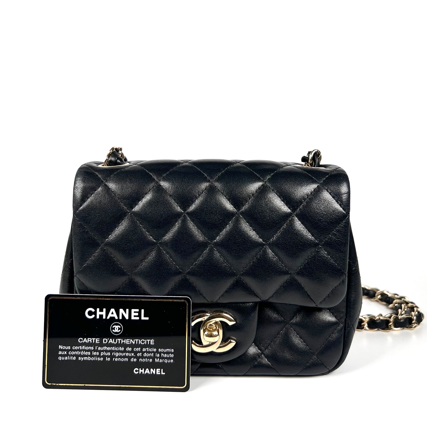 Berry, 2 Series Square 17cm Black Champagne Light Lambskin with seal and card