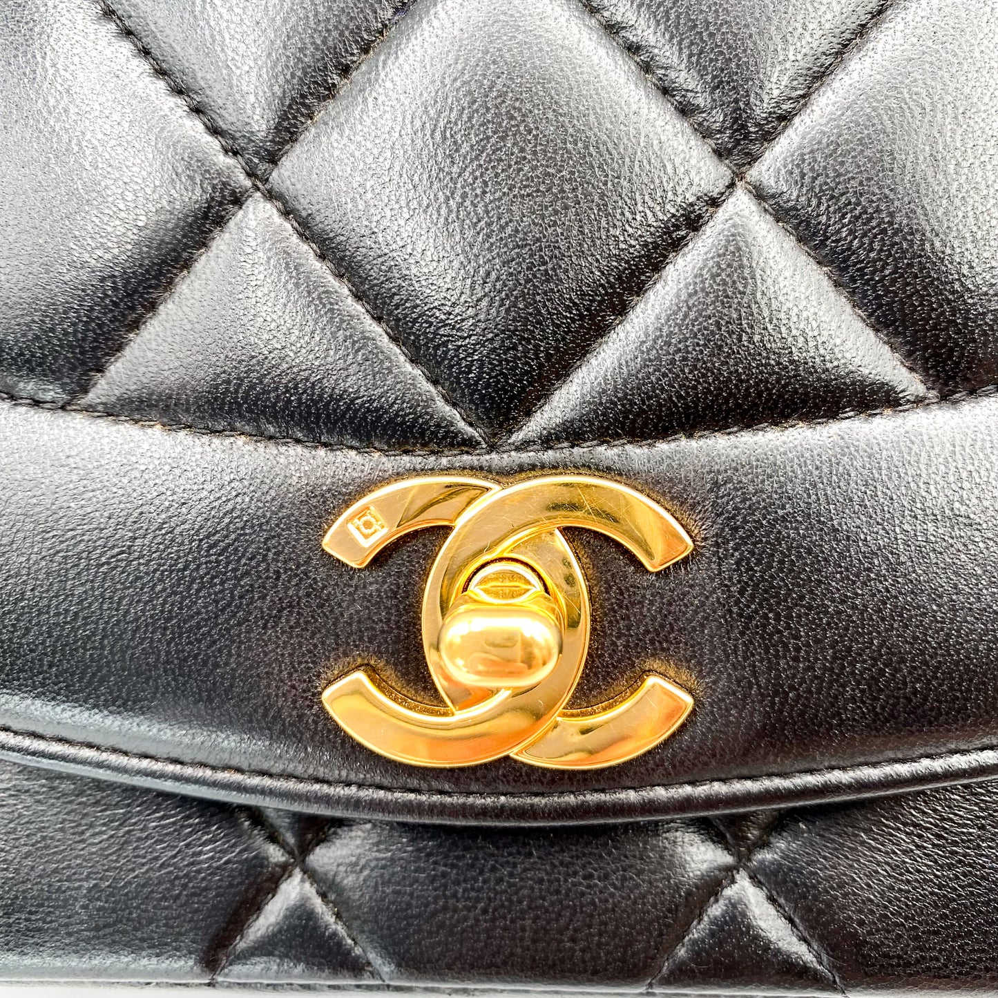 Henrik, Vintage Authentic Chanel 3 series small black lambskin diana with seal only