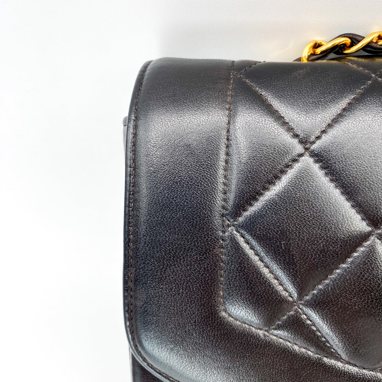 Henrik, Vintage Authentic Chanel 3 series small black lambskin diana with seal only