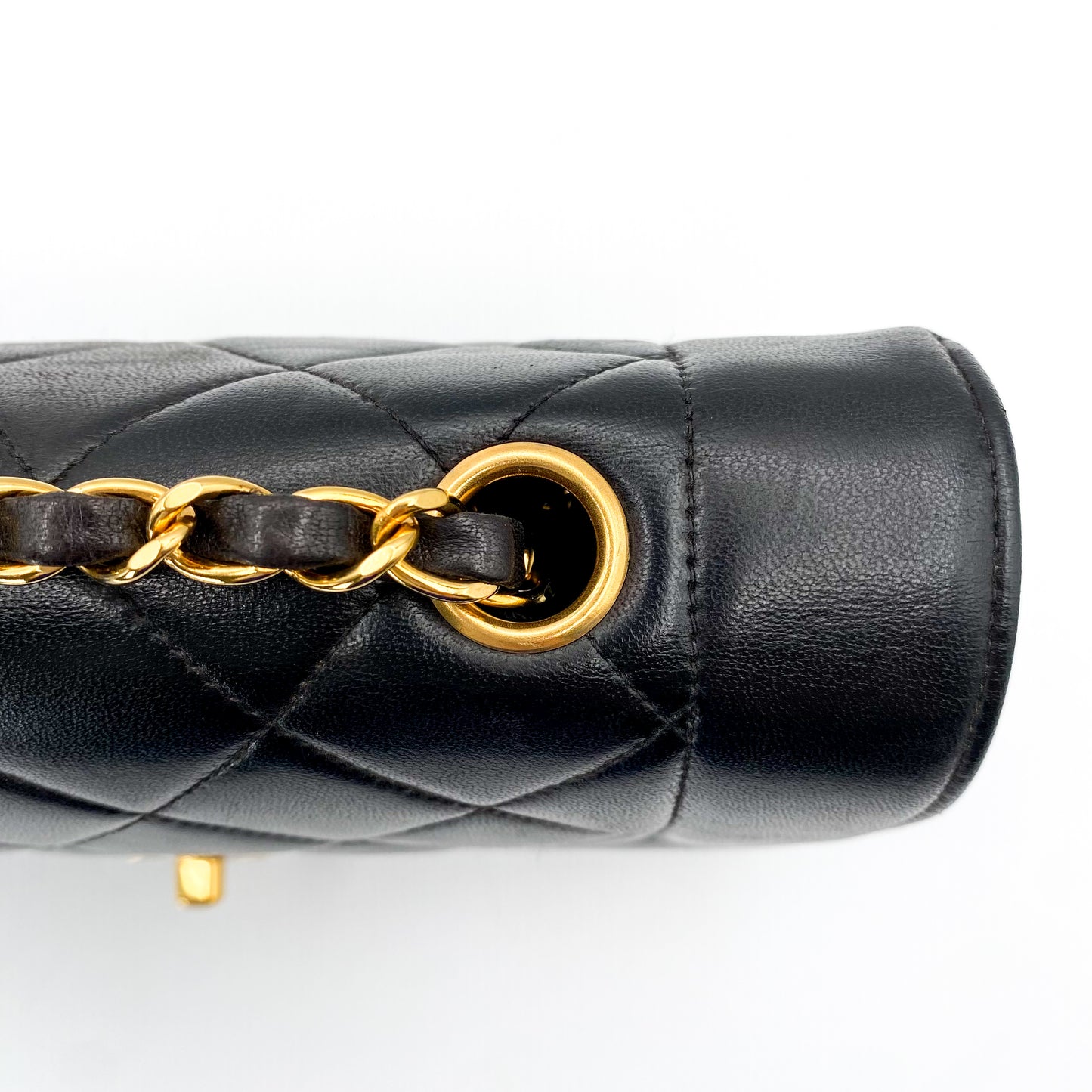 Henrik, Vintage Authentic Chanel 3 series small black lambskin diana with seal only