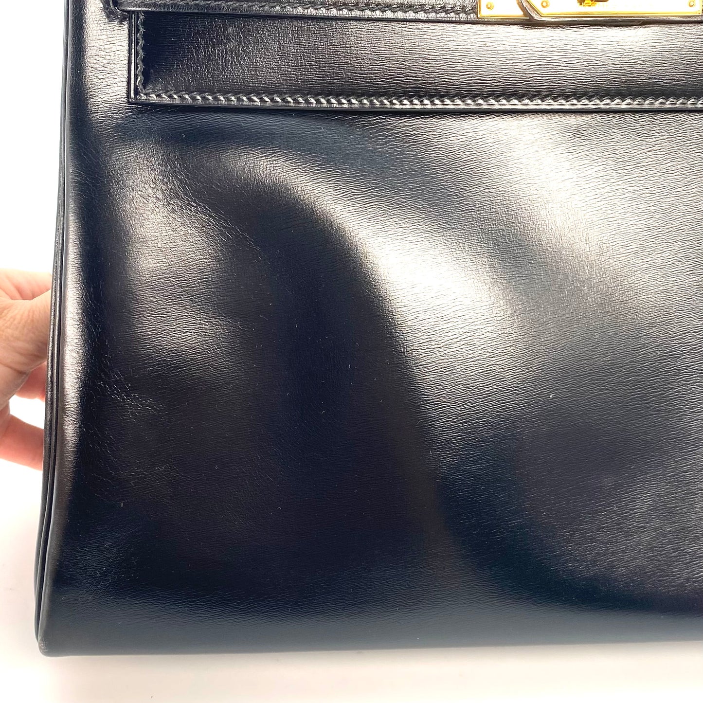 Alza, 1984 Kelly 32 Box Calf Black 2way with stamp 〇N