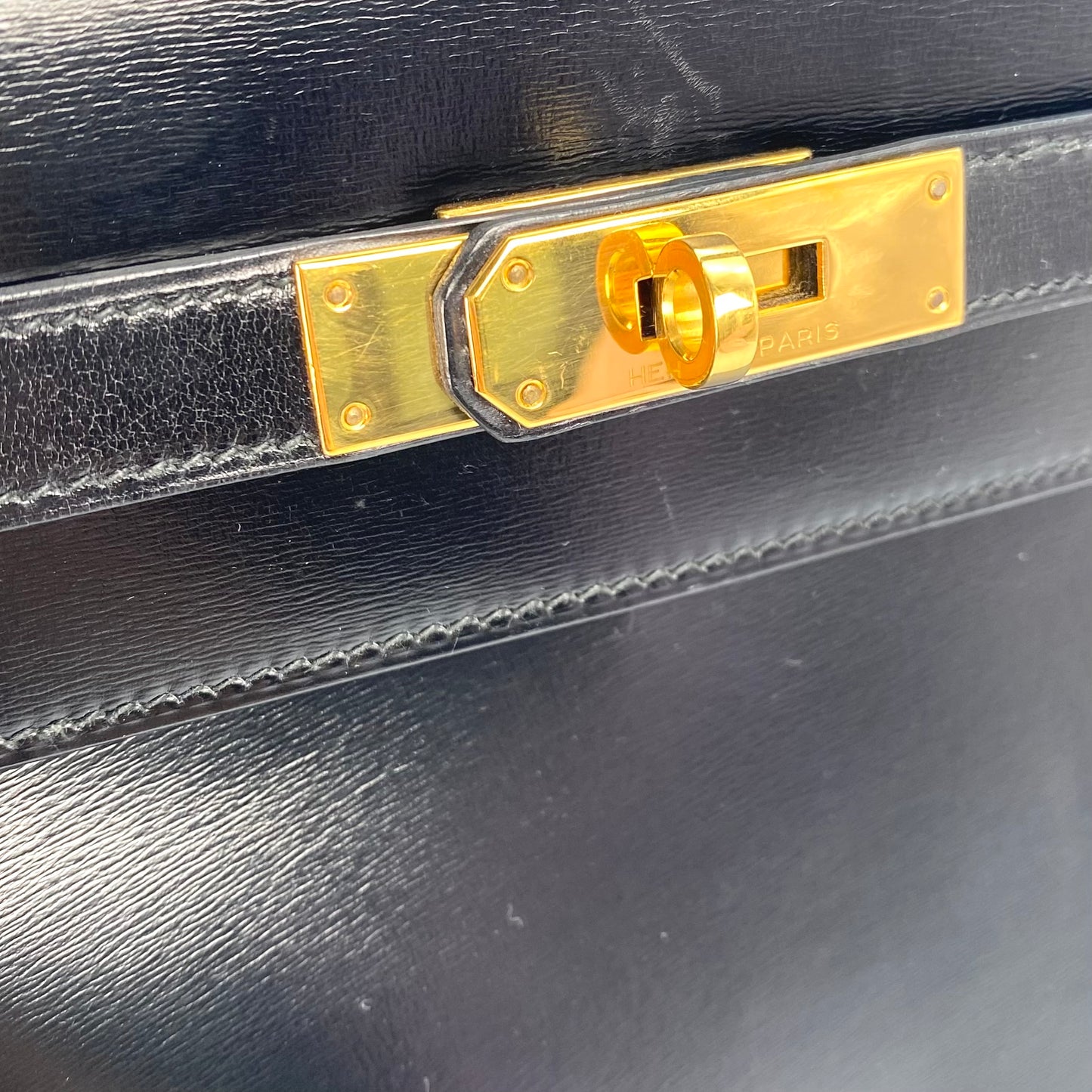Alza, 1984 Kelly 32 Box Calf Black 2way with stamp 〇N