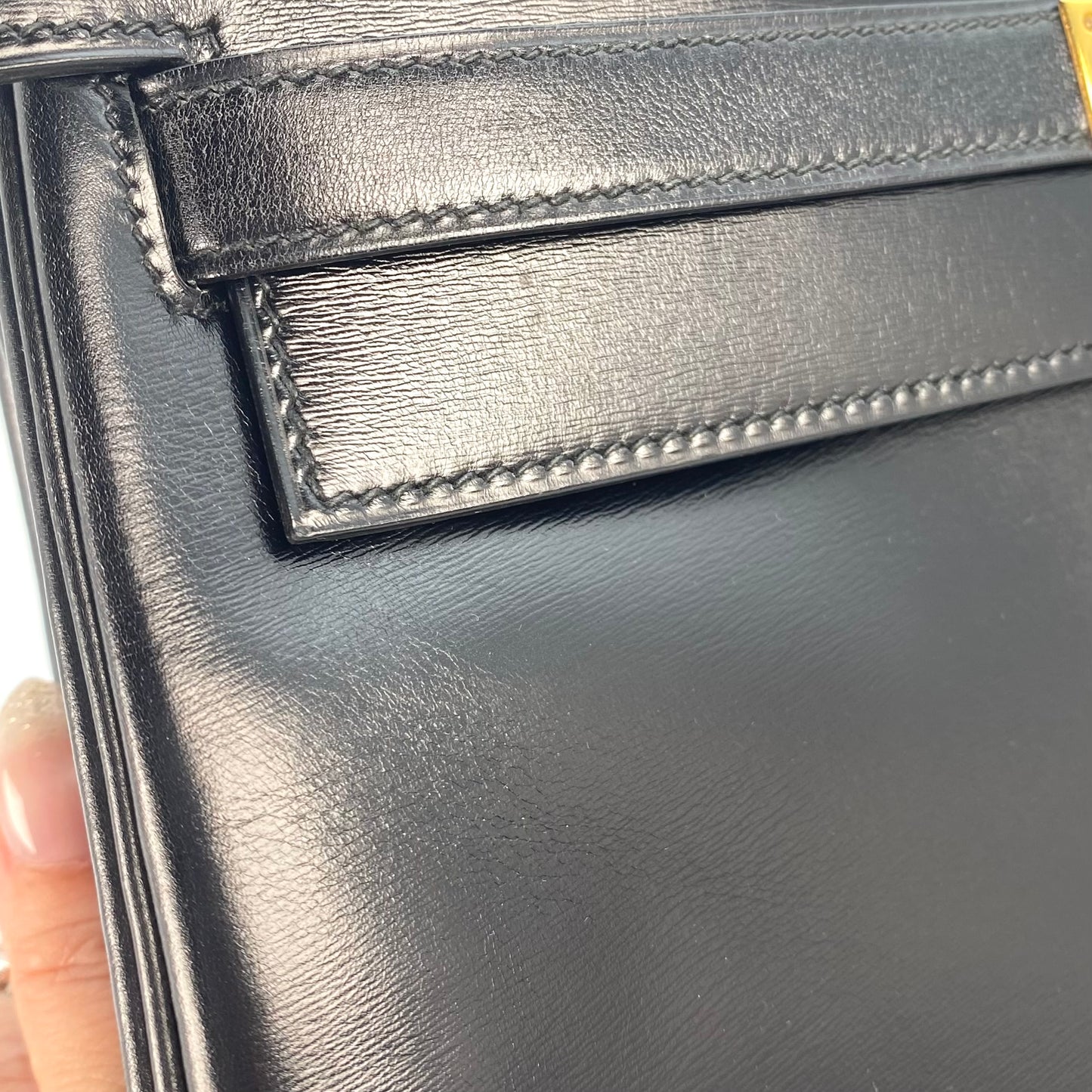 Alza, 1984 Kelly 32 Box Calf Black 2way with stamp 〇N