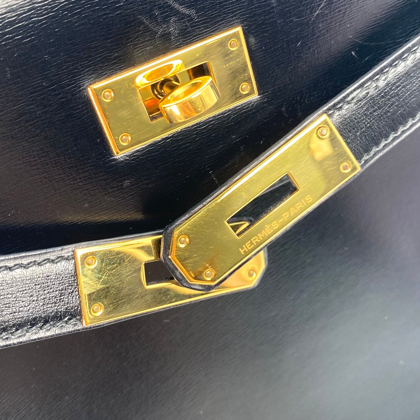 Alza, 1984 Kelly 32 Box Calf Black 2way with stamp 〇N