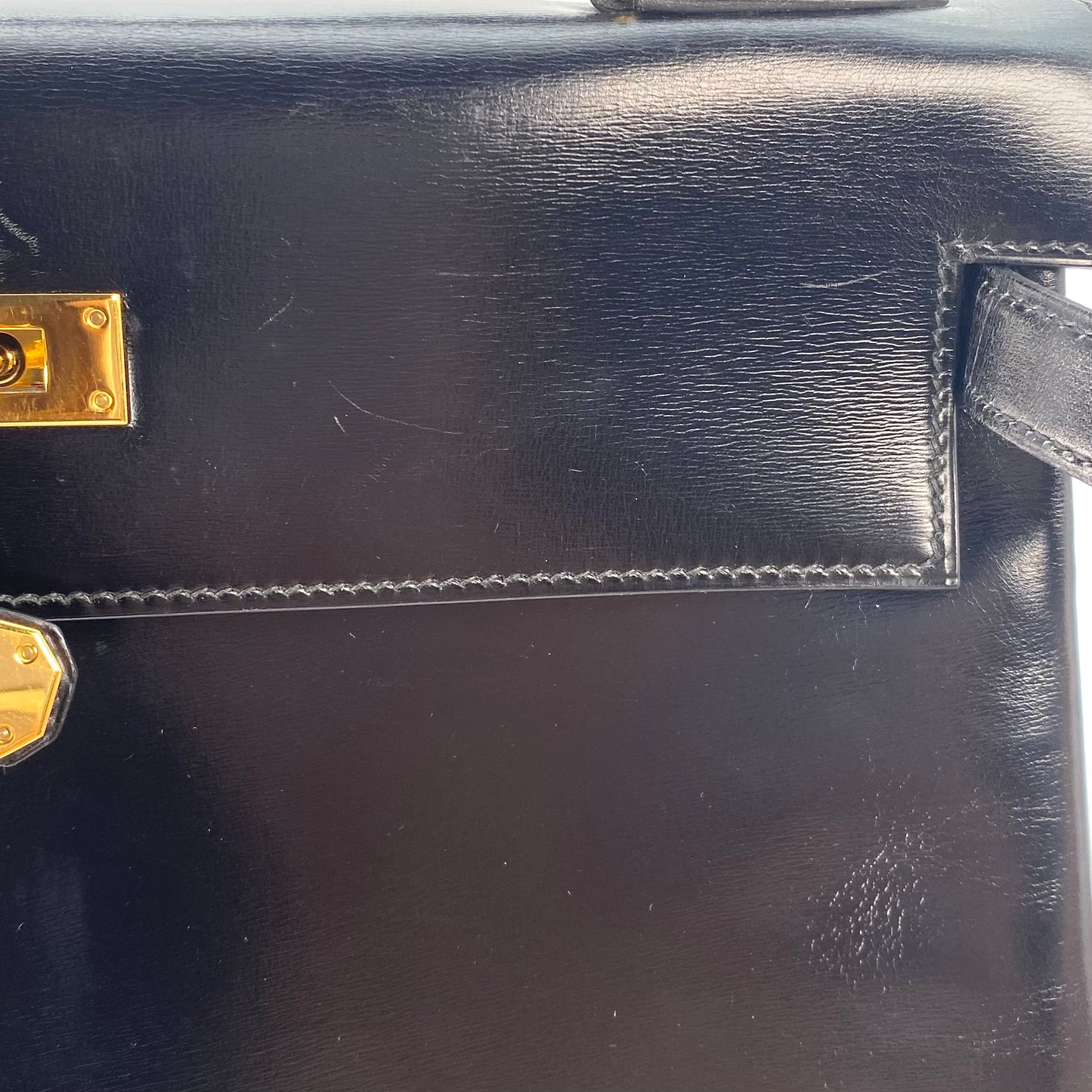 Alza, 1984 Kelly 32 Box Calf Black 2way with stamp 〇N