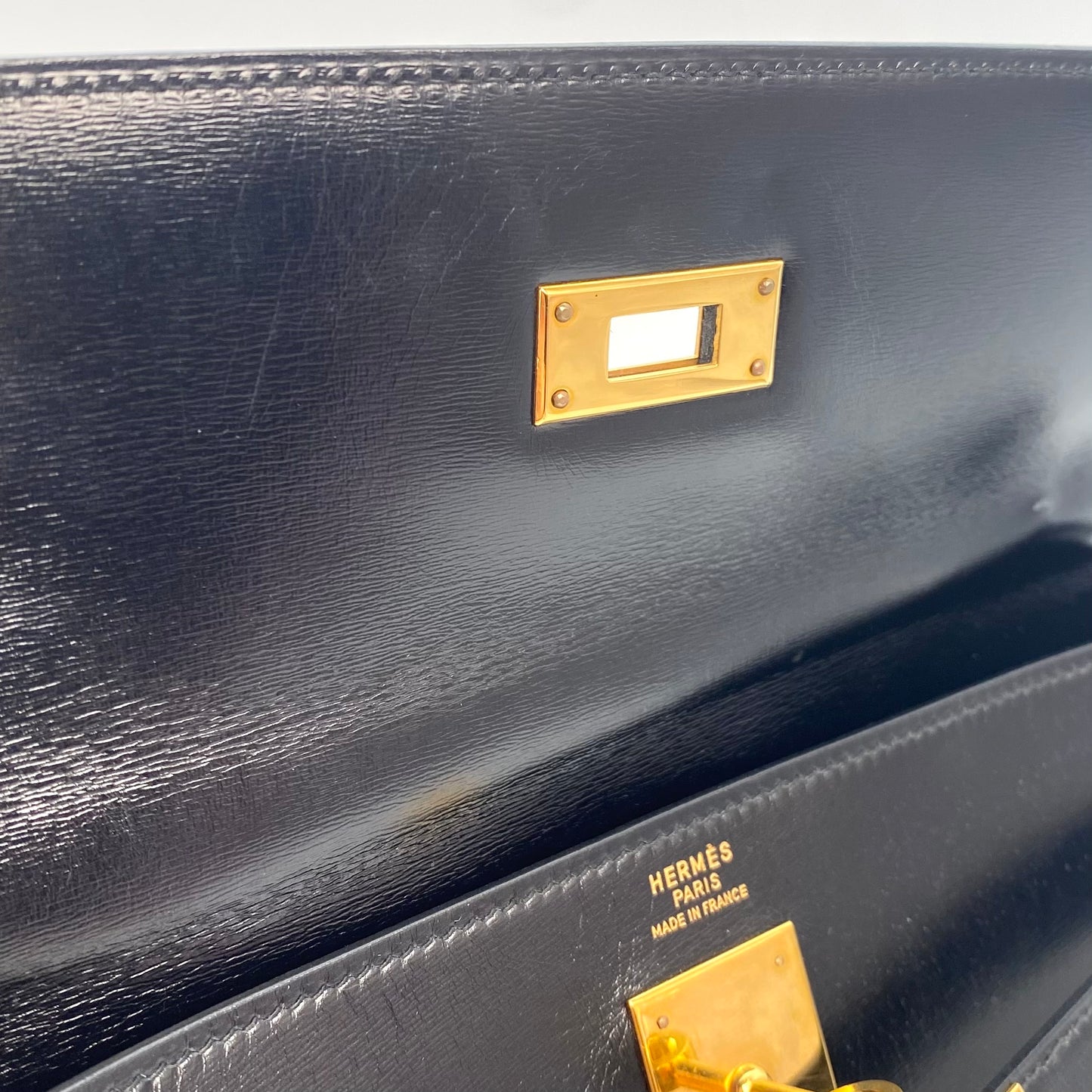Alza, 1984 Kelly 32 Box Calf Black 2way with stamp 〇N