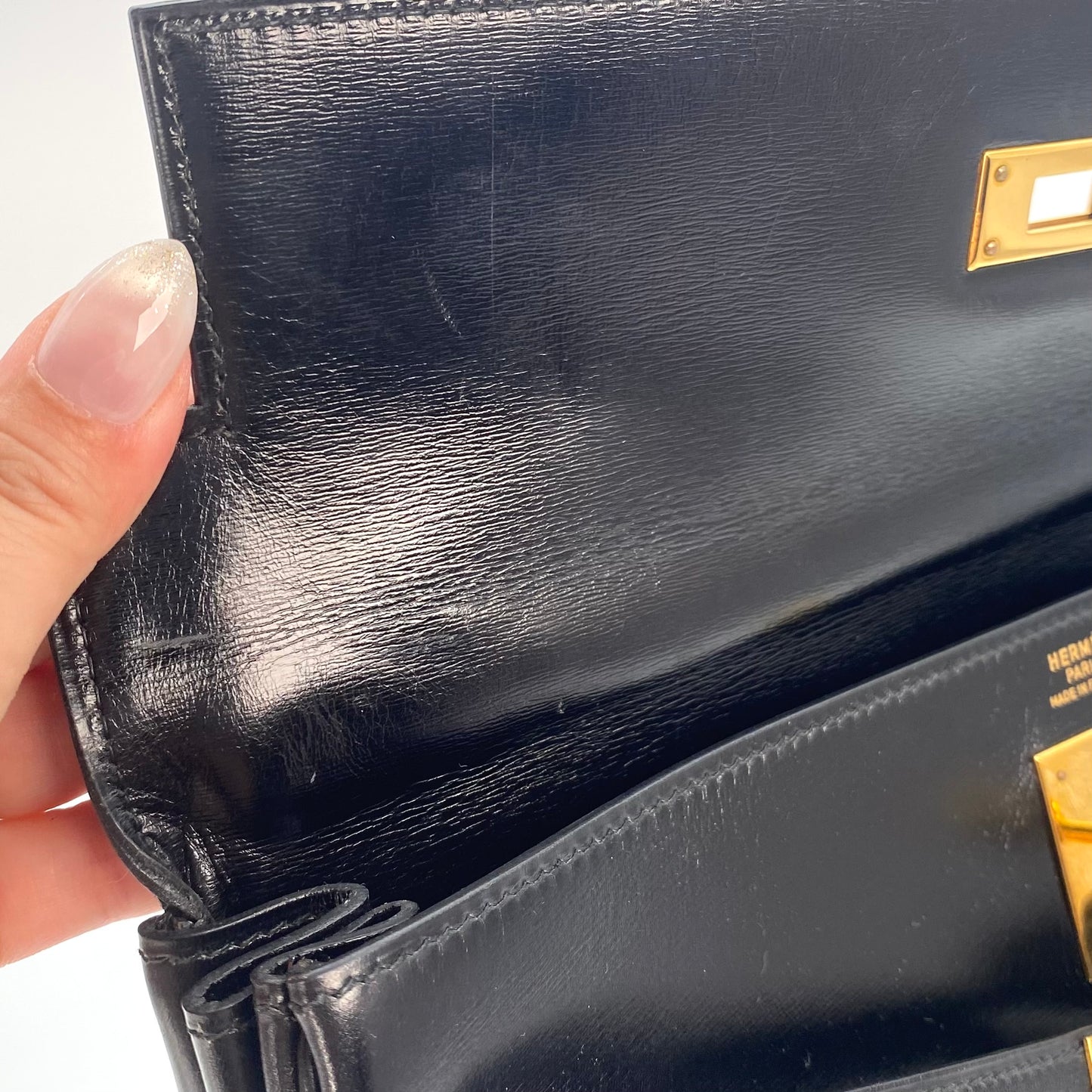 Alza, 1984 Kelly 32 Box Calf Black 2way with stamp 〇N
