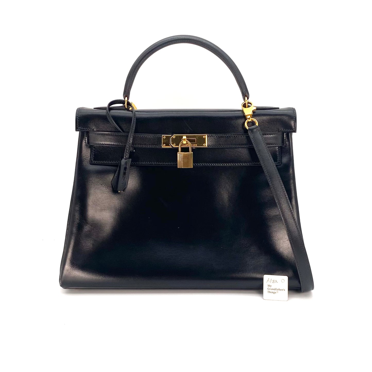 Alza, 1984 Kelly 32 Box Calf Black 2way with stamp 〇N
