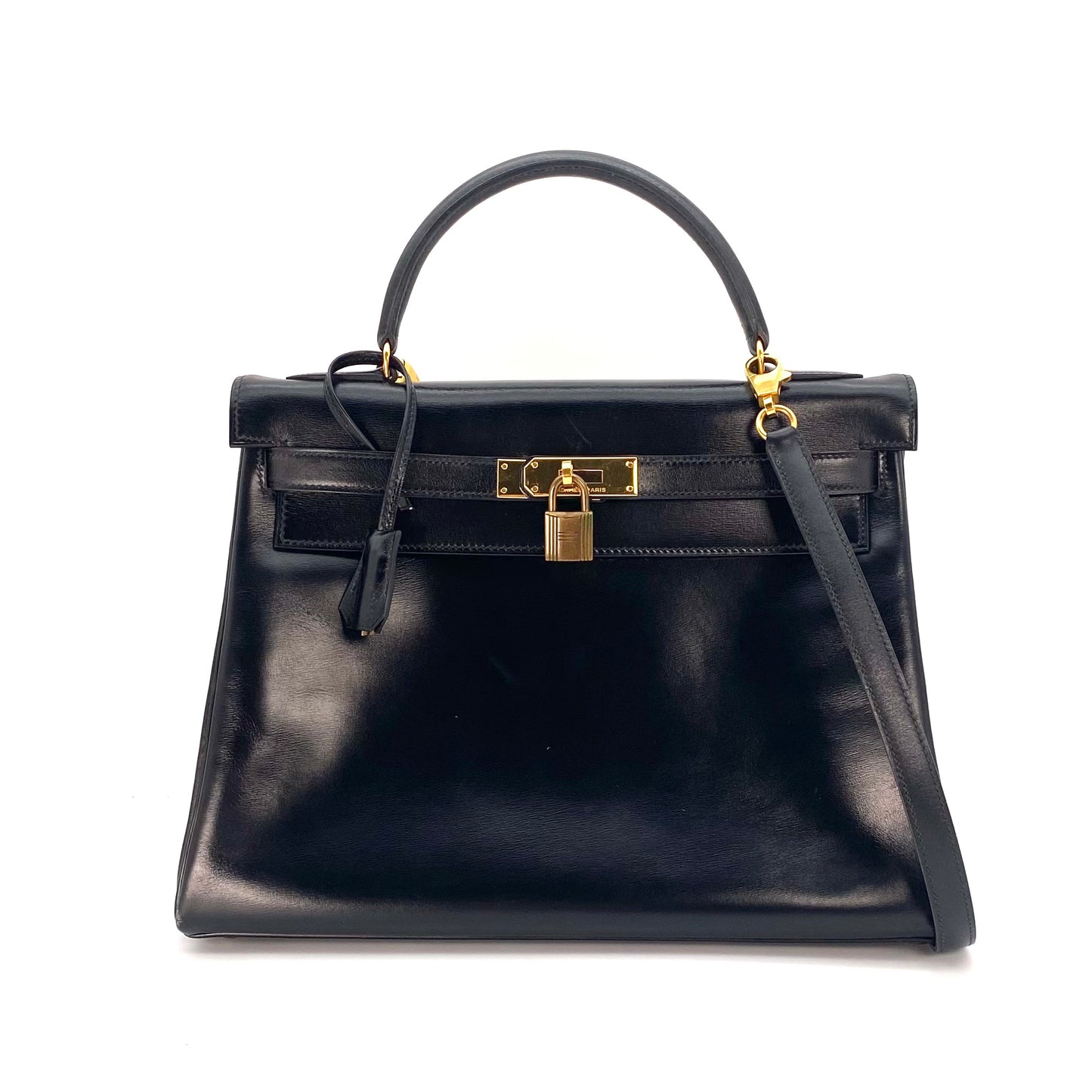 Alza, 1984 Kelly 32 Box Calf Black 2way with stamp 〇N