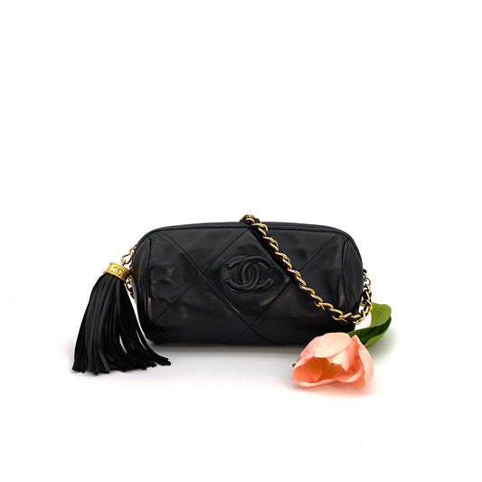 Viora, 0 Series Fringe Black Lambskin "pencil case" with seal only