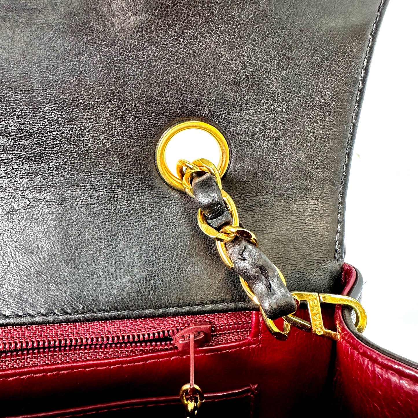 Sherry, Vintage Authentic Chanel 2 series medium black lambskin diana with seal and card