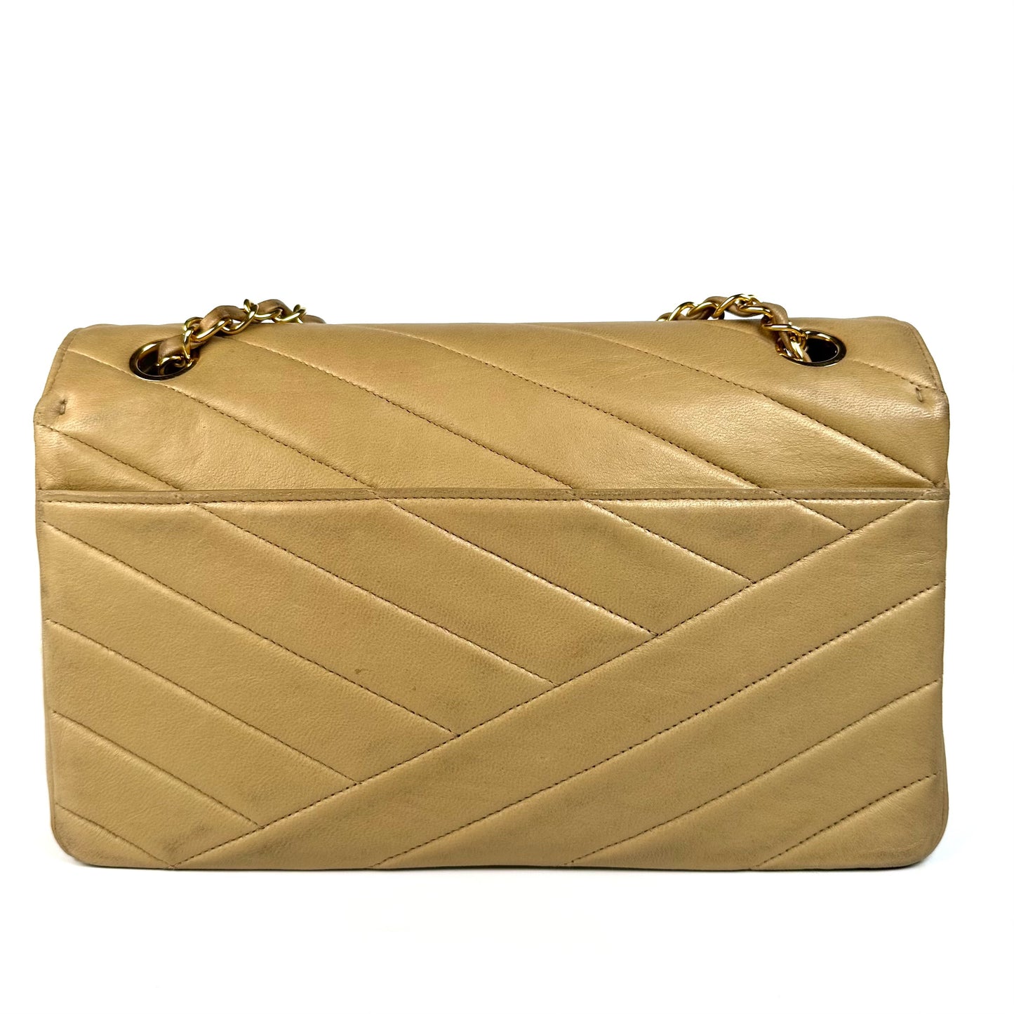 Wrenleigh, 2 series medium classic flap beige lambskin zigzag flap with seal