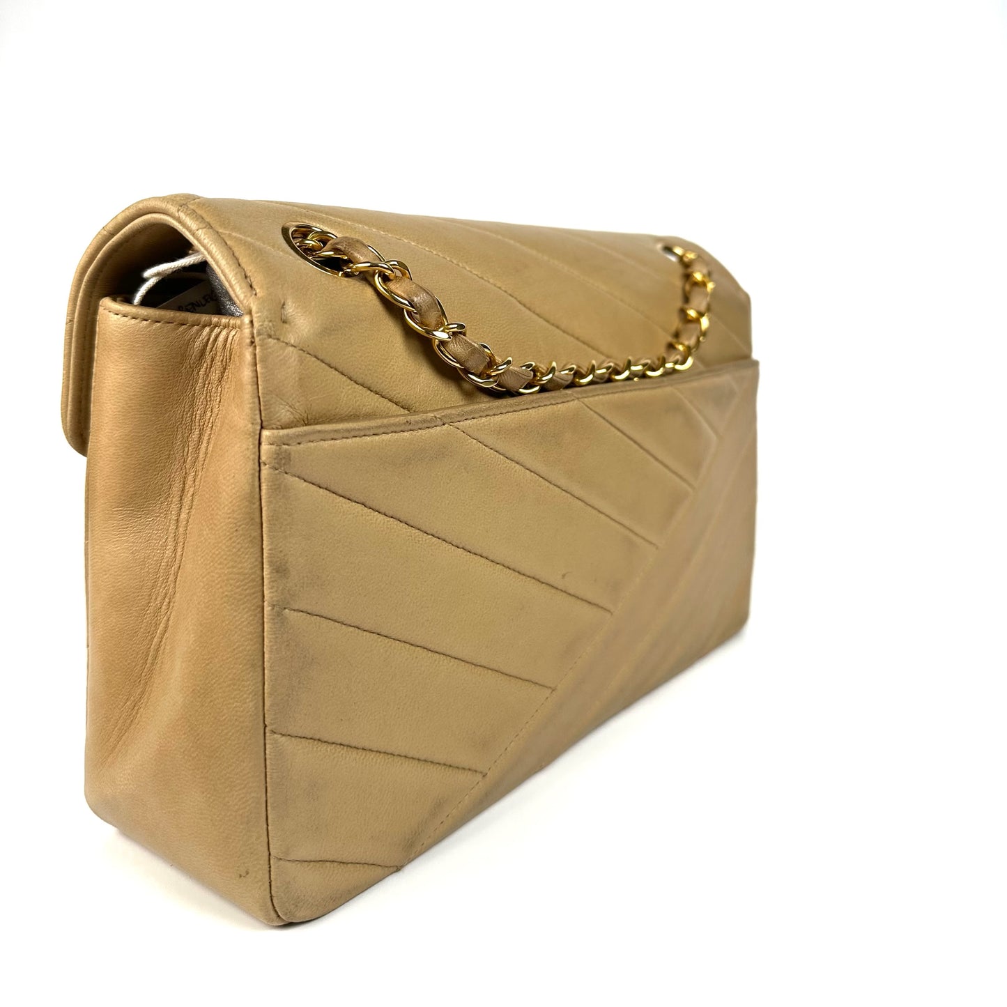 Wrenleigh, 2 series medium classic flap beige lambskin zigzag flap with seal