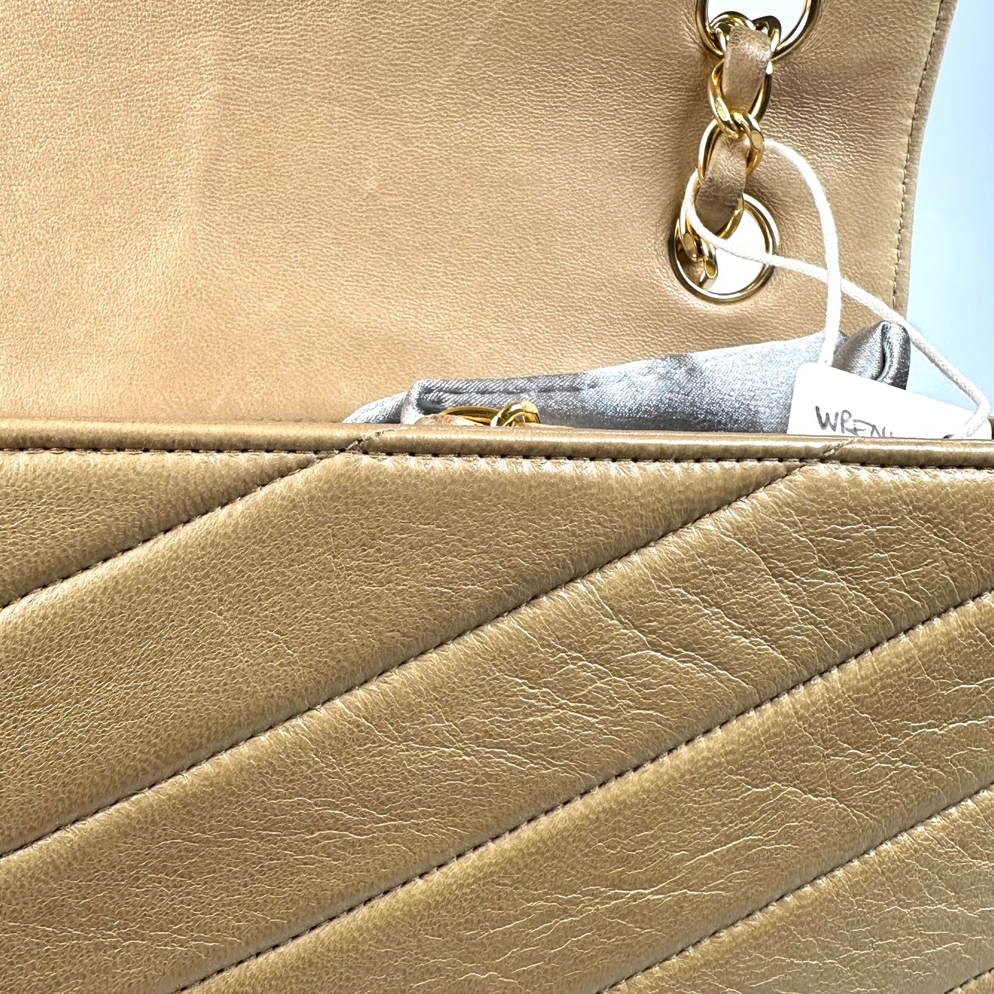Wrenleigh, 2 series medium classic flap beige lambskin zigzag flap with seal