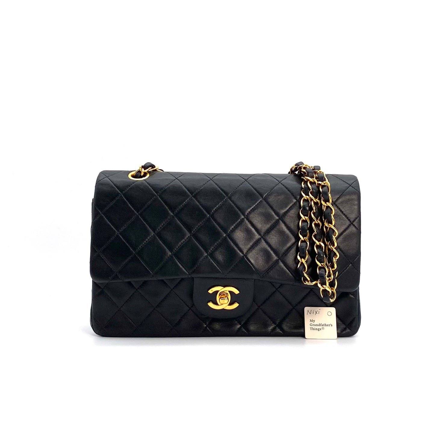 Nixi, 2 Series Classic Flap 25 Black Lambskin with seal and card