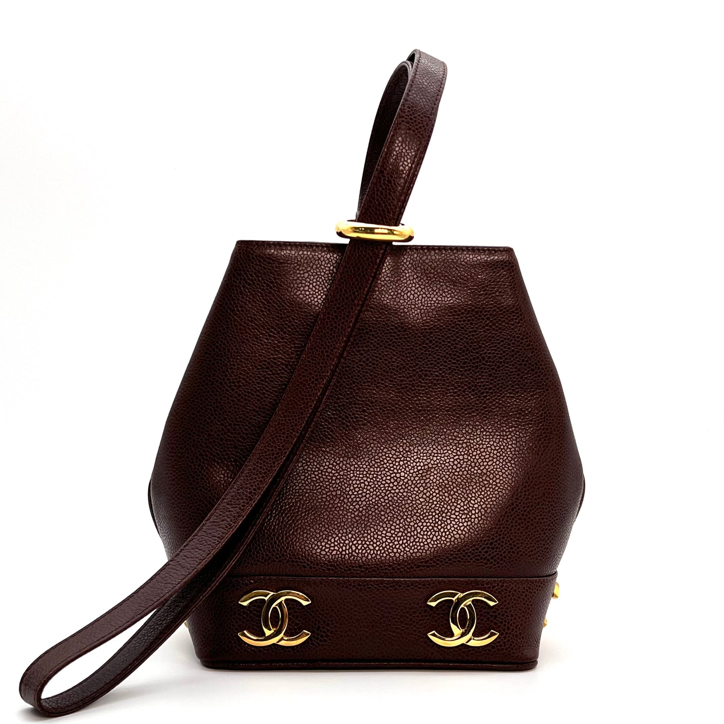 Tripp, 3 Series Brown caviar bucket bag with seal and card
