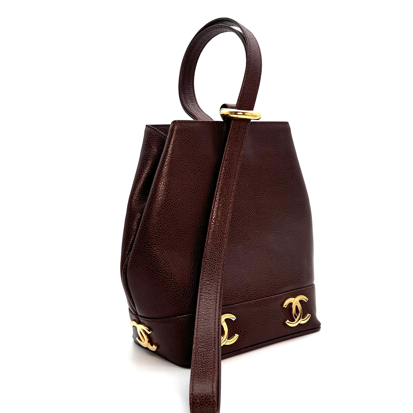 Tripp, 3 Series Brown caviar bucket bag with seal and card
