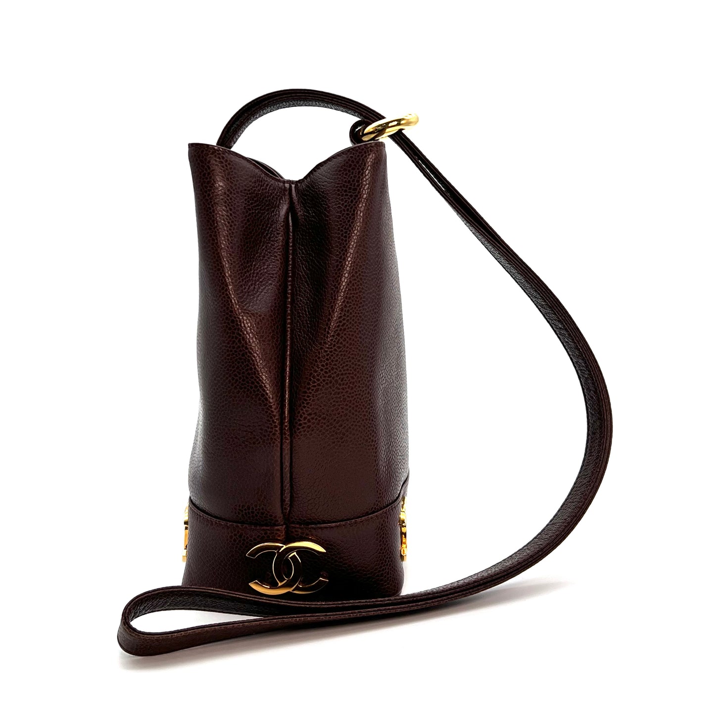Tripp, 3 Series Brown caviar bucket bag with seal and card