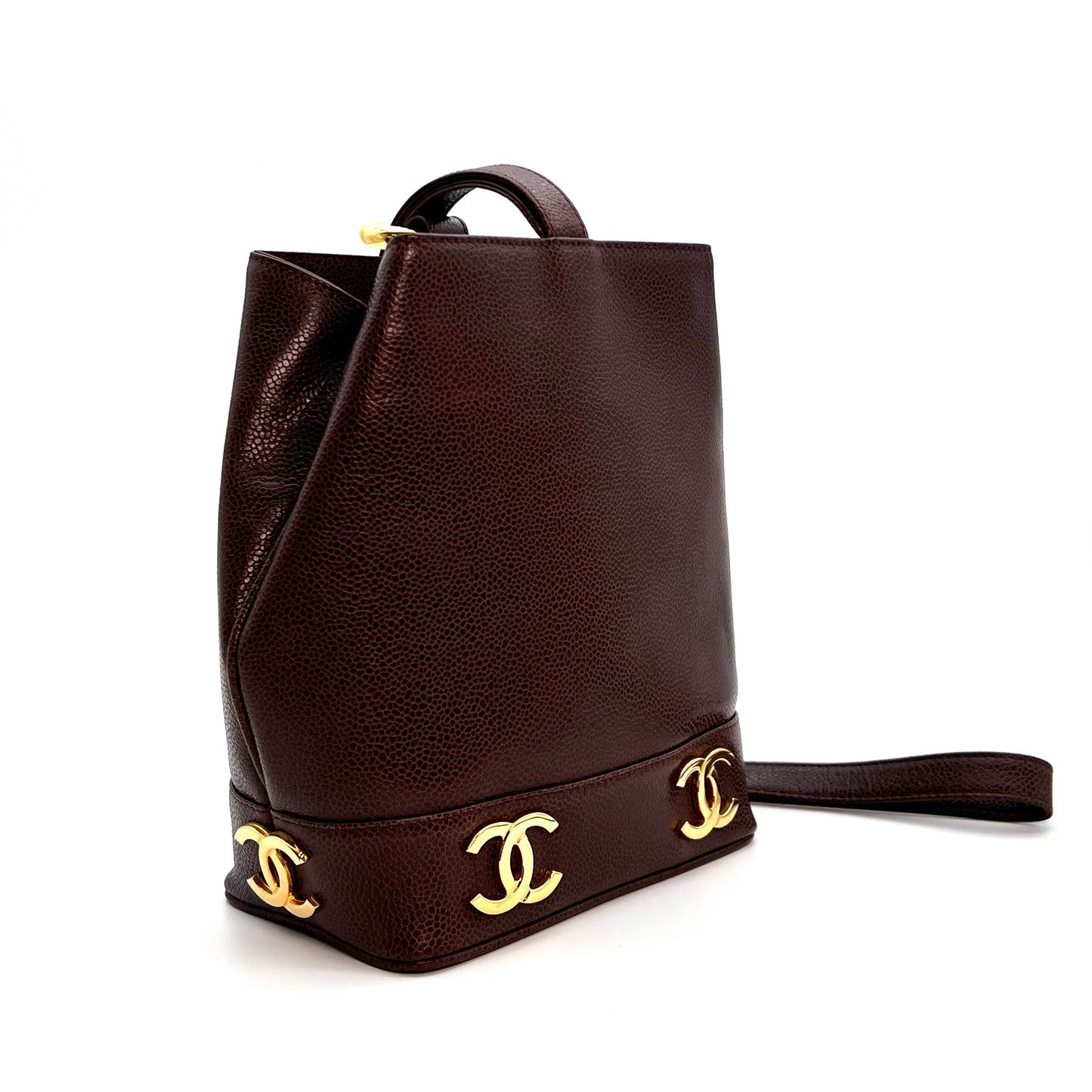 Tripp, 3 Series Brown caviar bucket bag with seal and card
