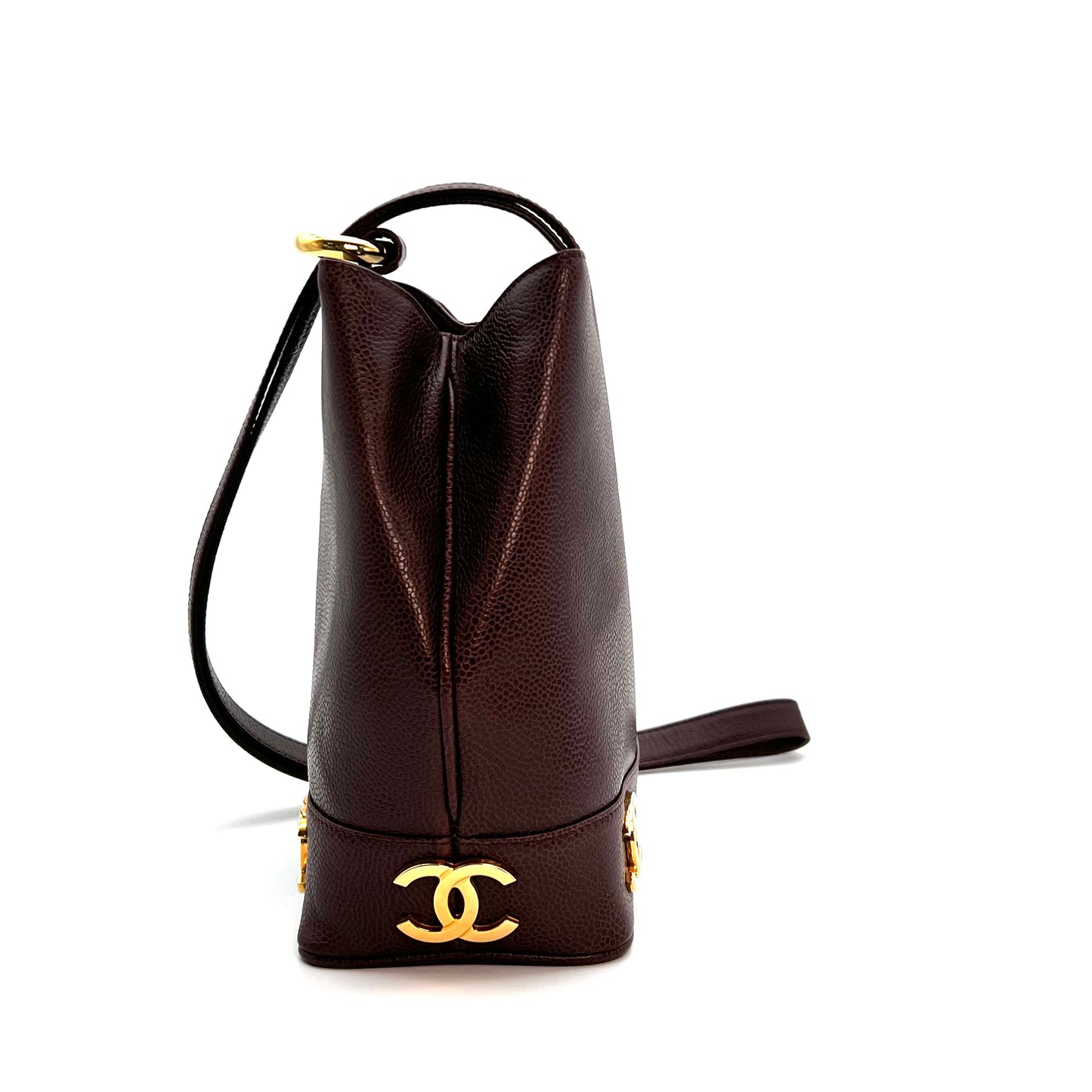 Tripp, 3 Series Brown caviar bucket bag with seal and card