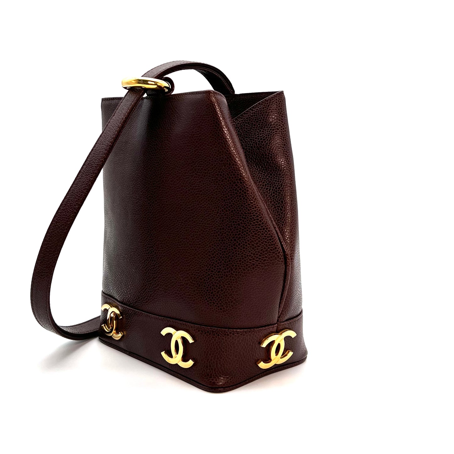 Tripp, 3 Series Brown caviar bucket bag with seal and card