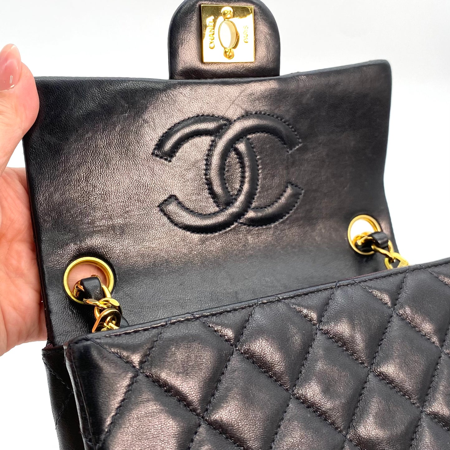 Dhaka, 6 Series Mini Sq17 Black Lambskin with seal and card