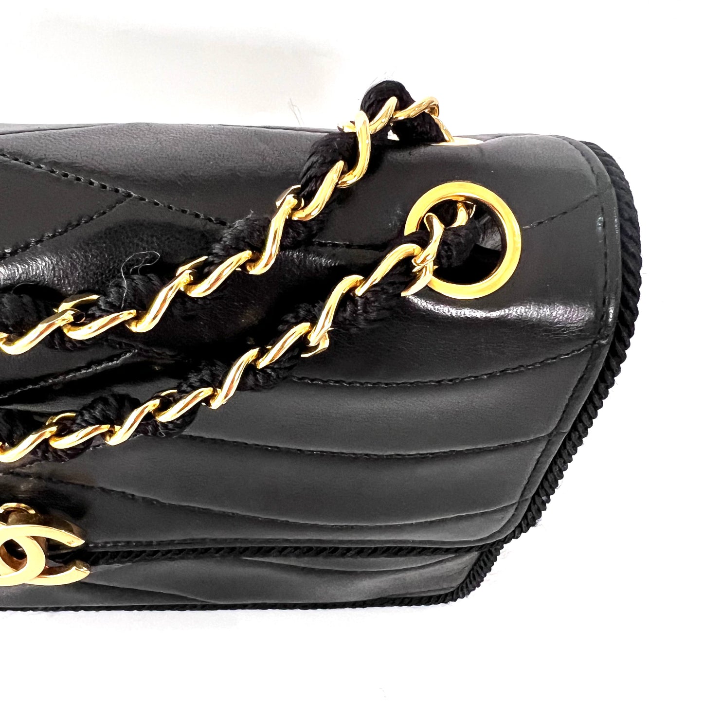 Taha, 0 Series Wave stitch black lambskin rope single flap with seal only