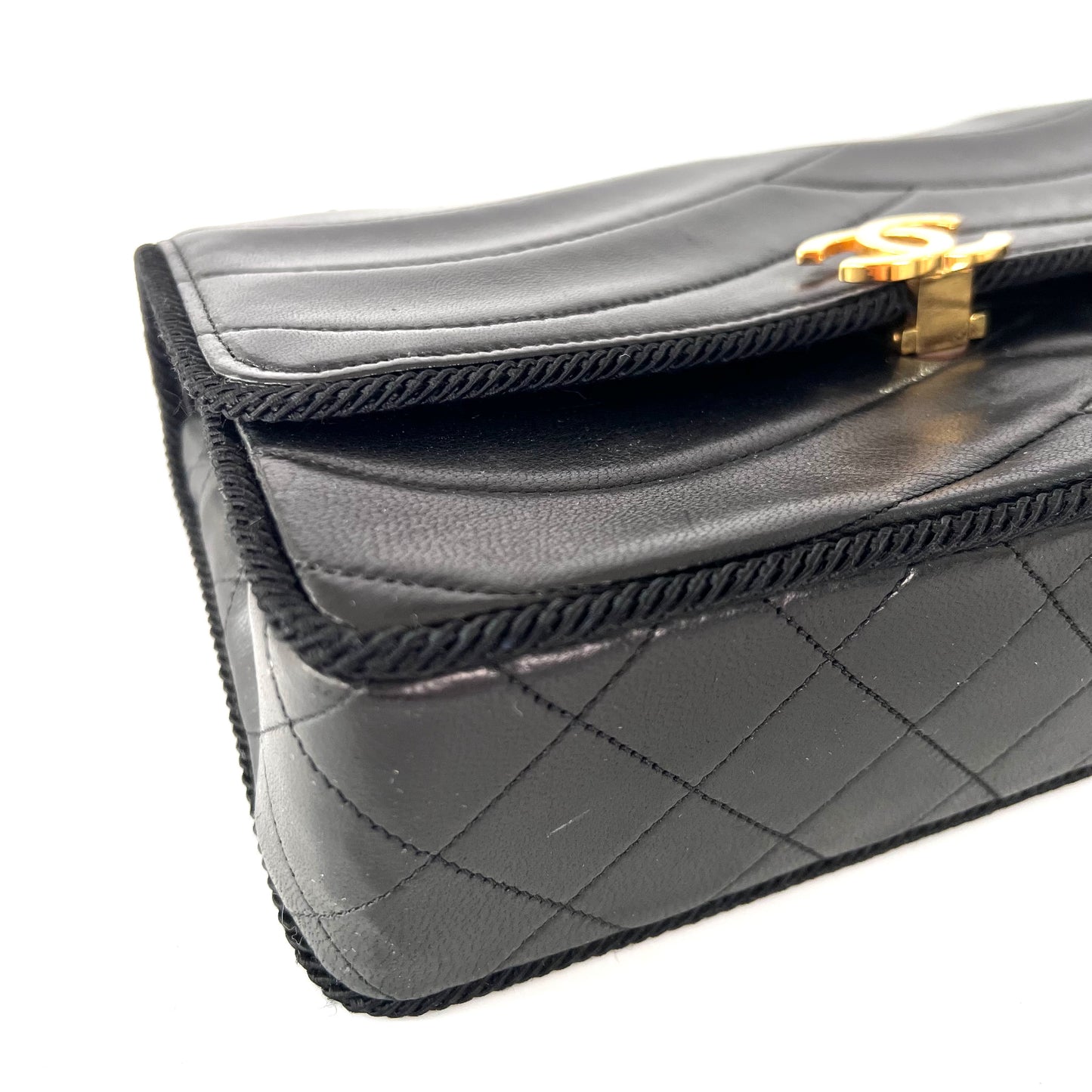Taha, 0 Series Wave stitch black lambskin rope single flap with seal only
