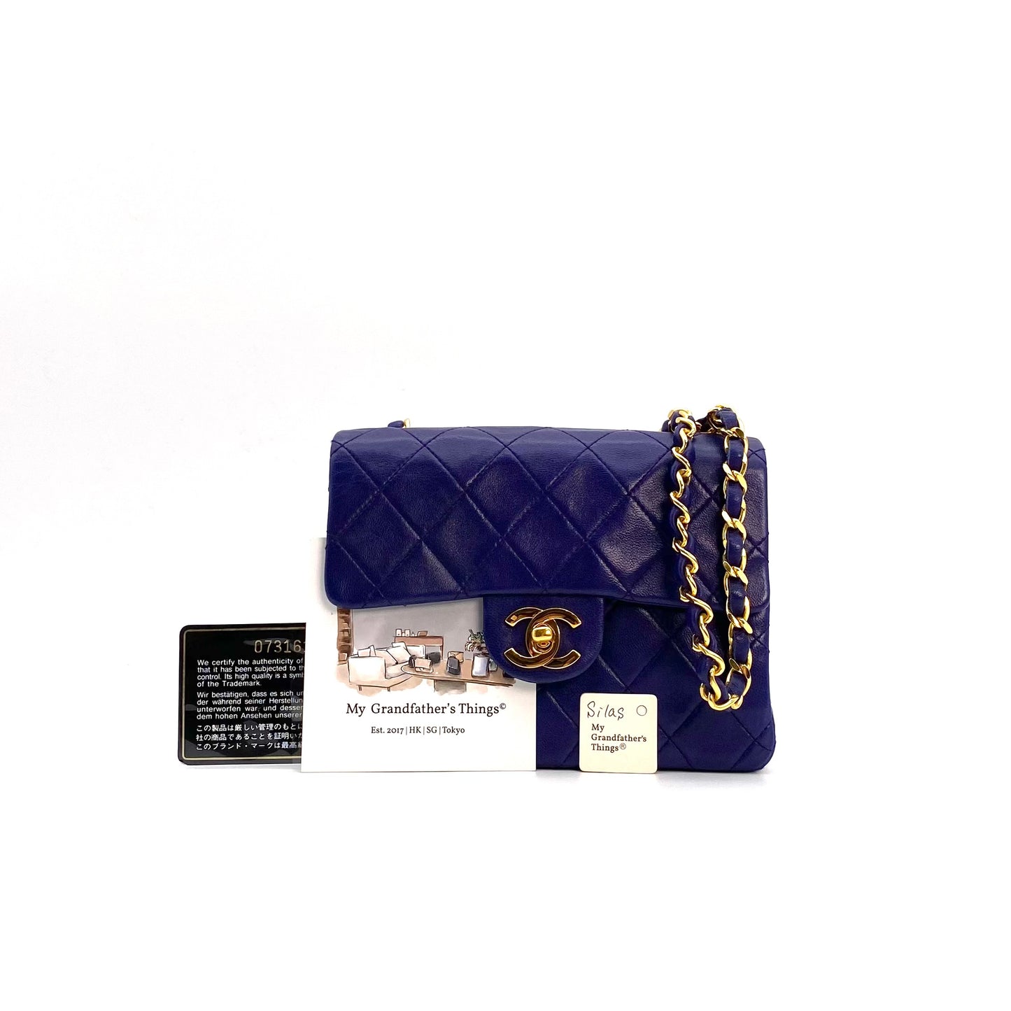 Silas, 0 Series Mini Square 17cm Purple Electric Blue Lambskin with seal and card