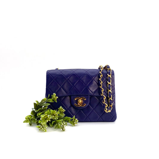 Silas, 0 Series Mini Square 17cm Purple Electric Blue Lambskin with seal and card
