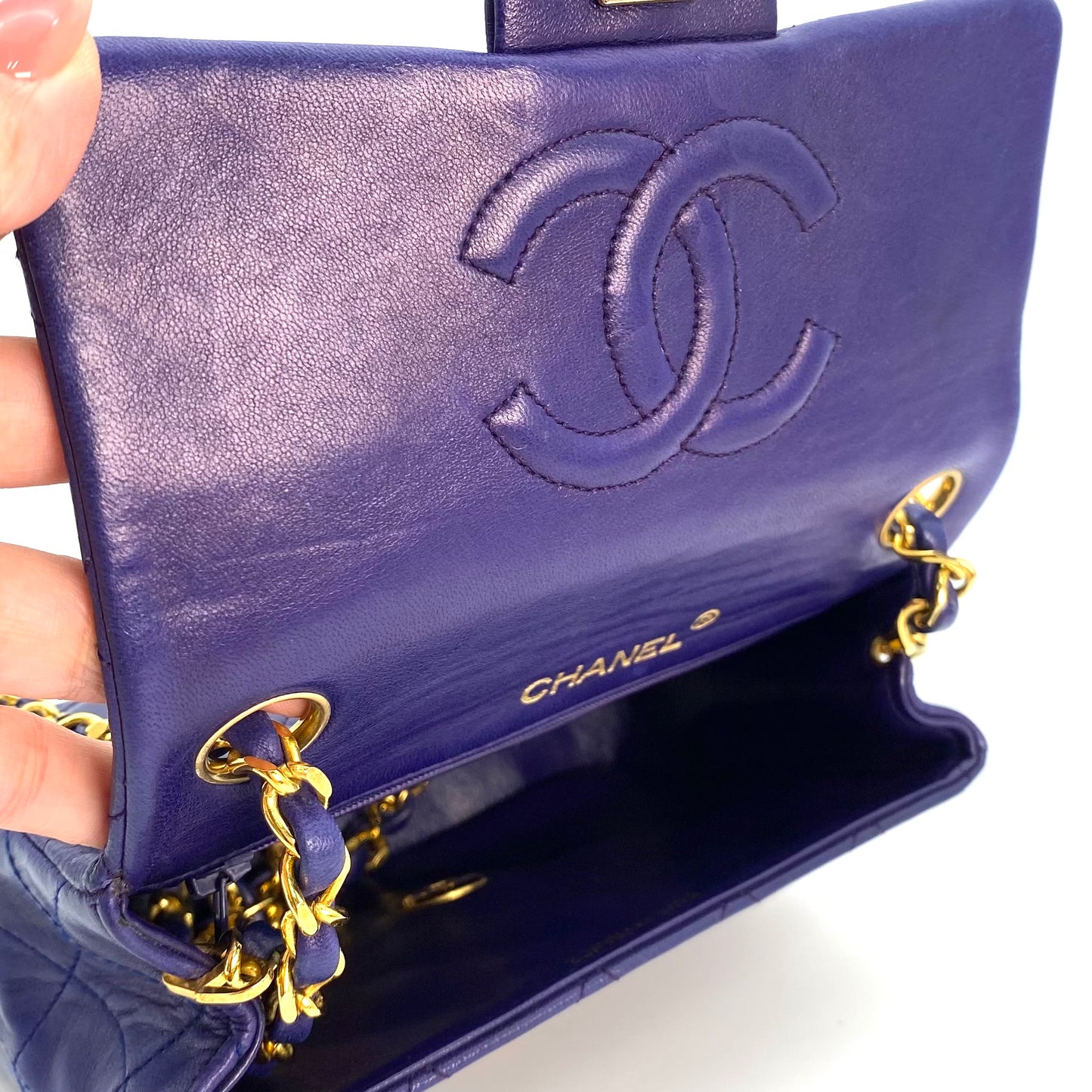 Silas, 0 Series Mini Square 17cm Purple Electric Blue Lambskin with seal and card