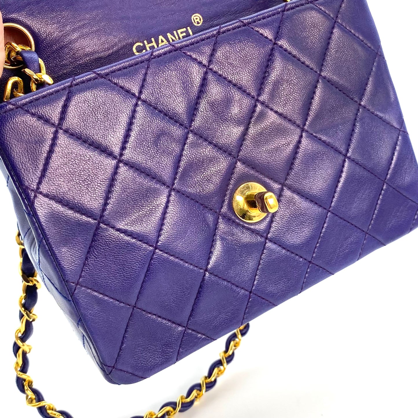 Silas, 0 Series Mini Square 17cm Purple Electric Blue Lambskin with seal and card