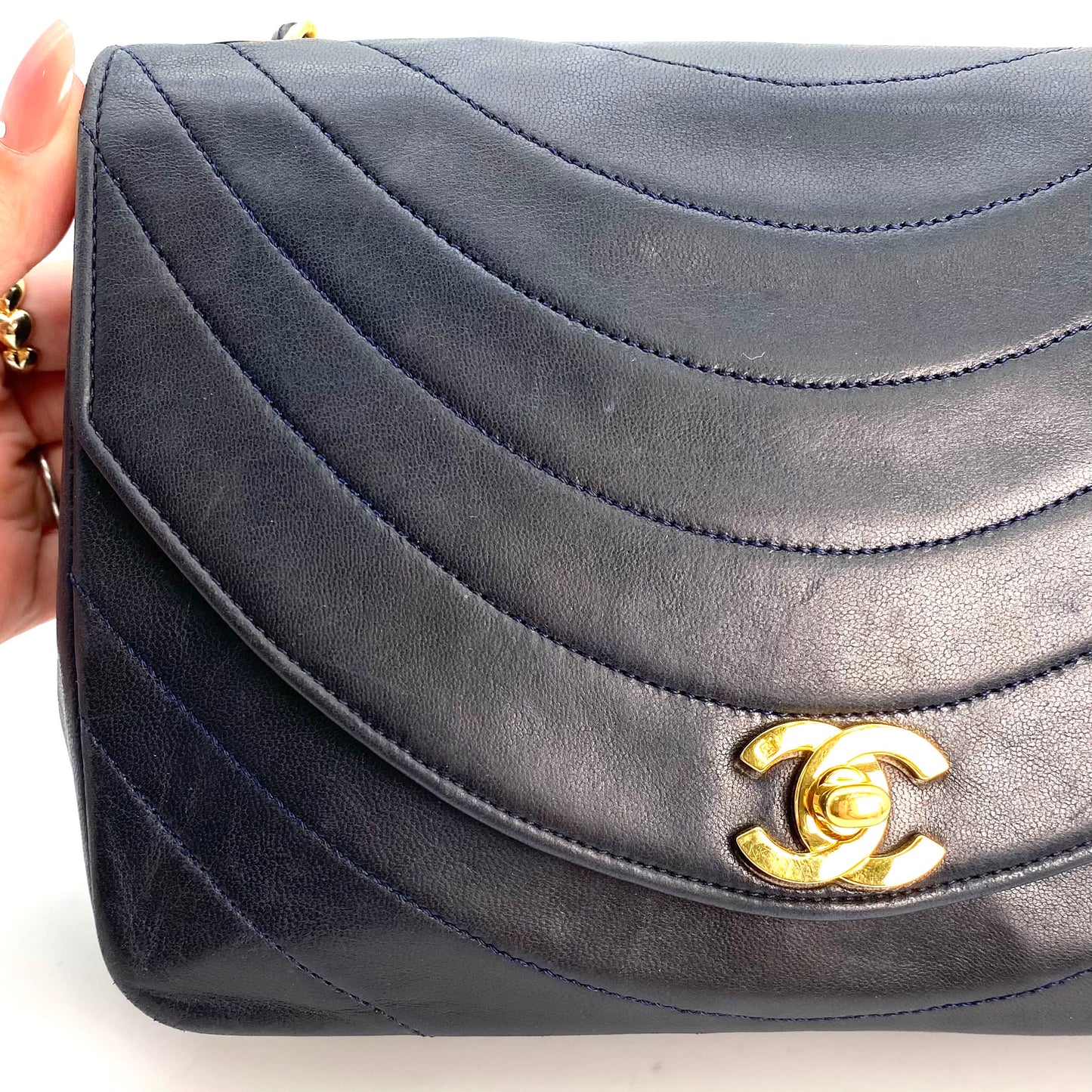 Skylar, 0 Series Wave Stitch Navy Lambskin with seal only