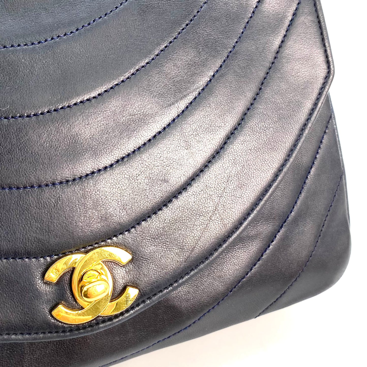 Skylar, 0 Series Wave Stitch Navy Lambskin with seal only