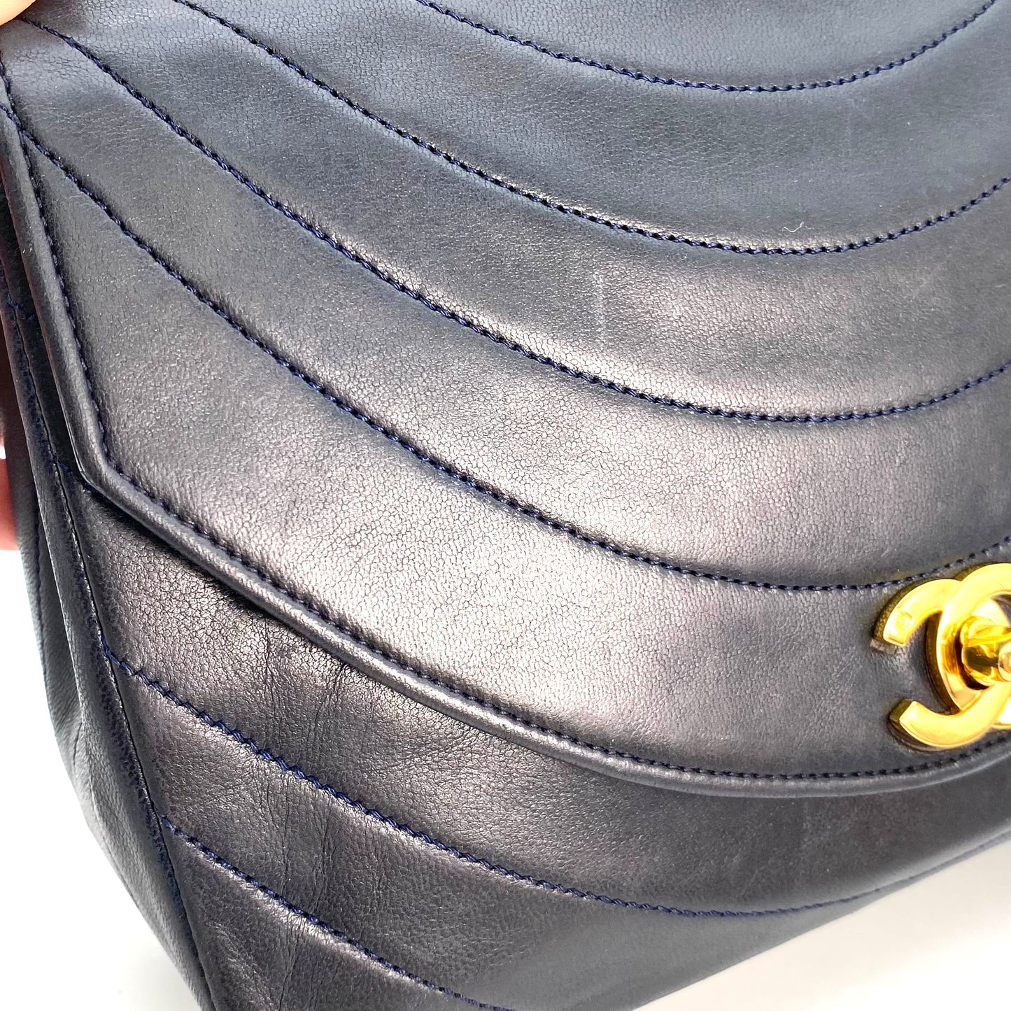 Skylar, 0 Series Wave Stitch Navy Lambskin with seal only