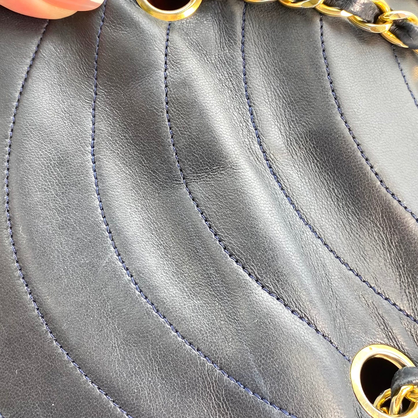 Skylar, 0 Series Wave Stitch Navy Lambskin with seal only