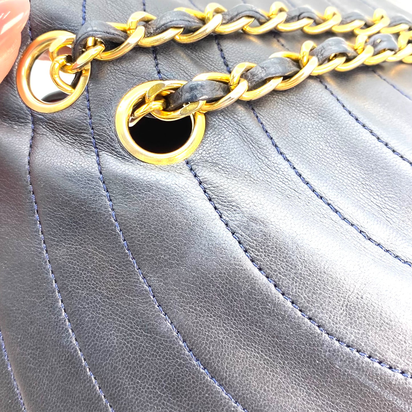 Skylar, 0 Series Wave Stitch Navy Lambskin with seal only