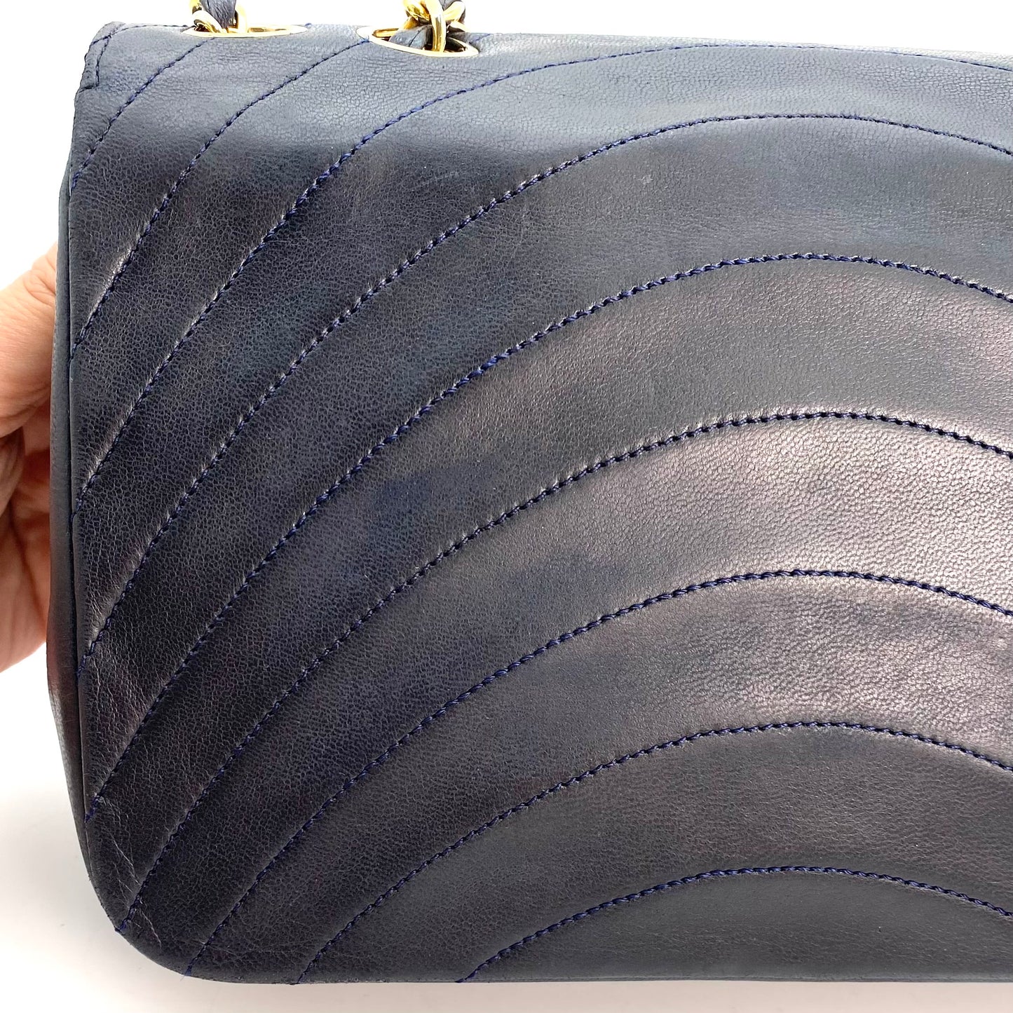 Skylar, 0 Series Wave Stitch Navy Lambskin with seal only