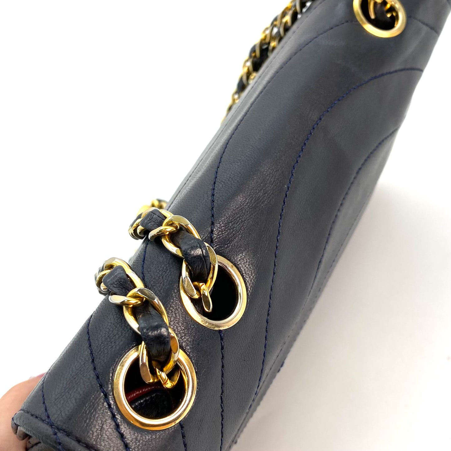 Skylar, 0 Series Wave Stitch Navy Lambskin with seal only