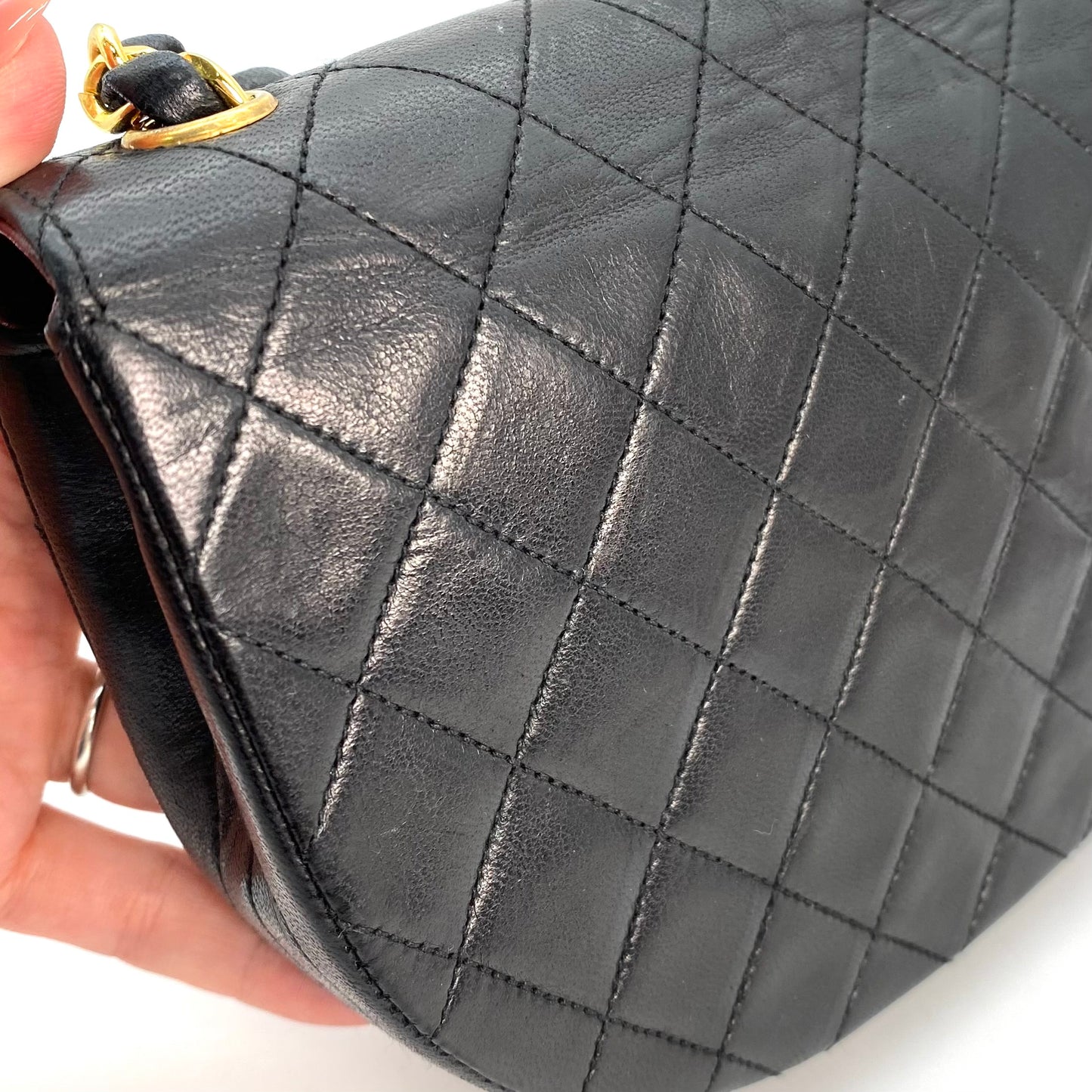 Veza, 0 Series Semi Circle Flap Black Lambskin with seal only