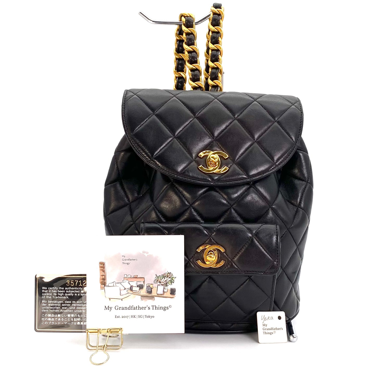 Yeka, 3 Series Black Lambskin Duma Backpack with seal and card