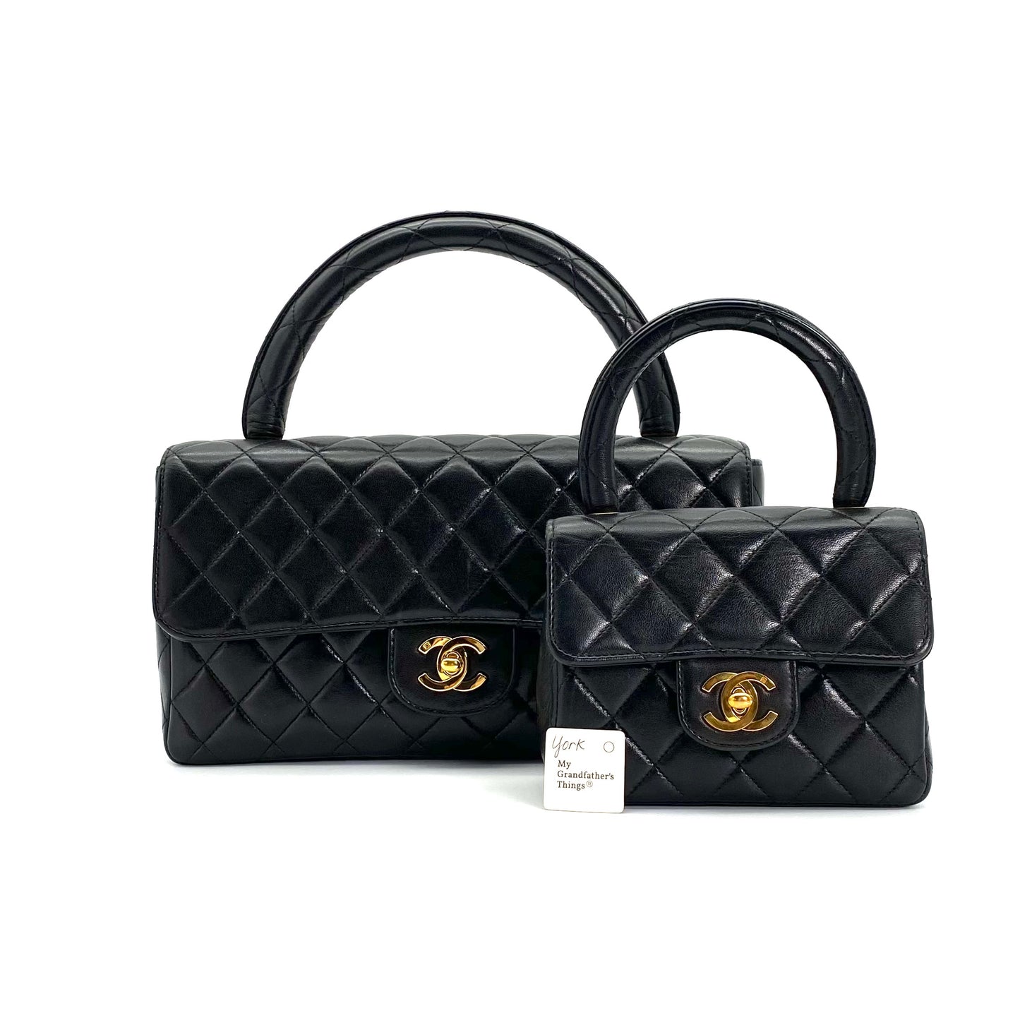 York, 2 Series Pair Bag Mother and Daughter Set Black Lambskin with seal and card