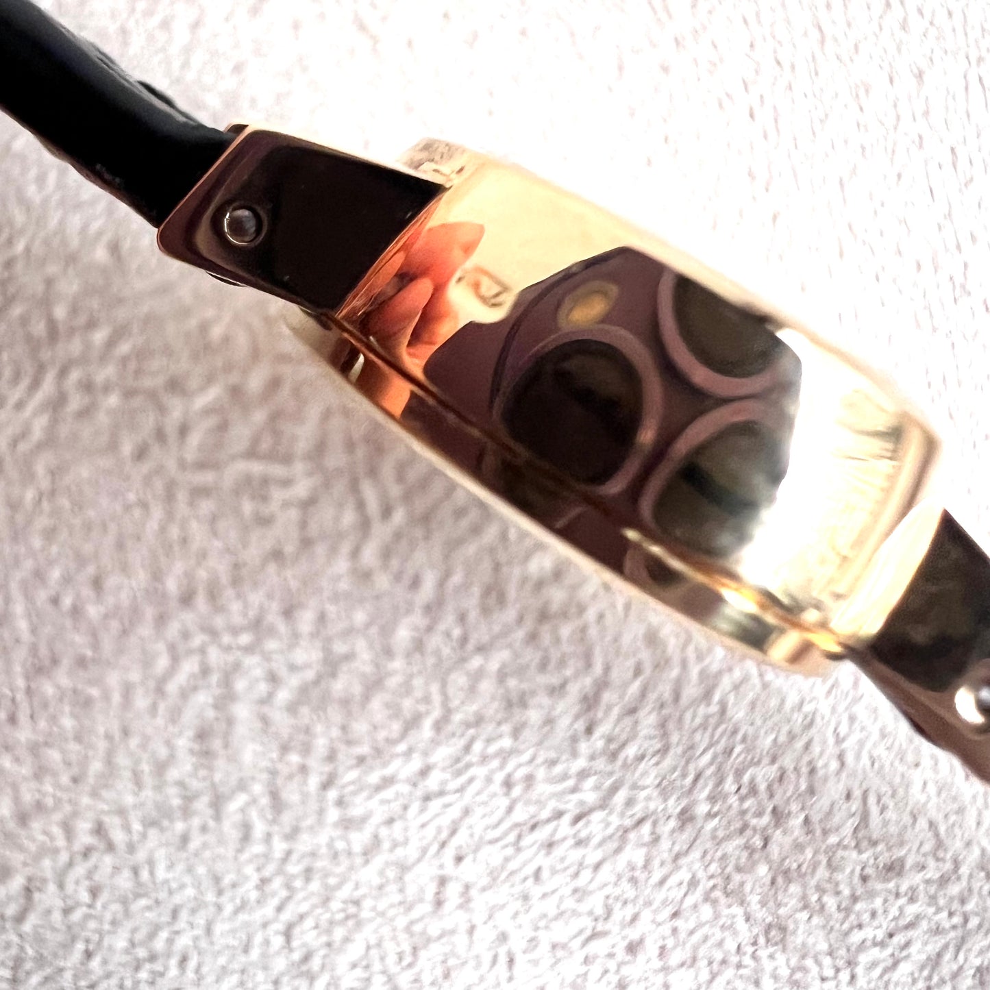 Rolex Orchid 18k, etched lugs w/ black strap
