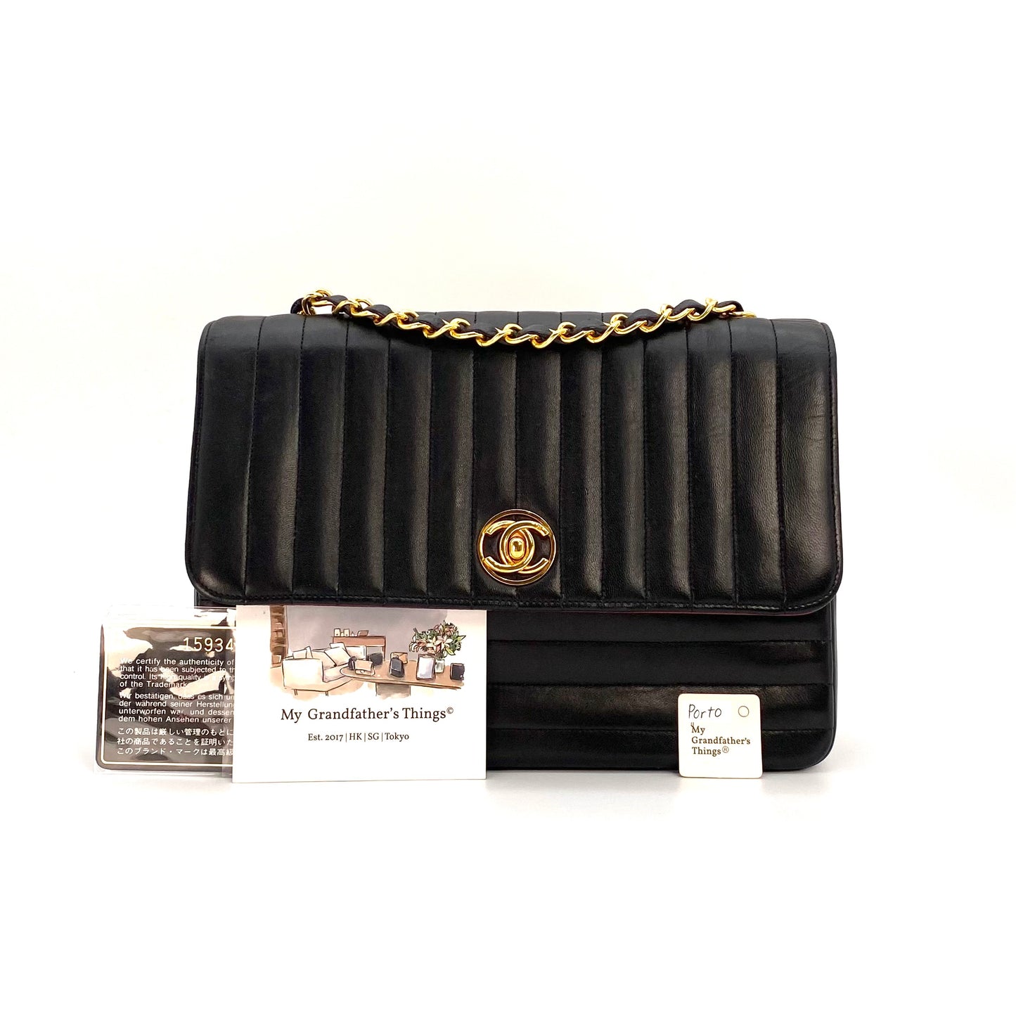 Porto, 1 Series Mademoiselle Black Lambskin Square 20 cm with seal and card