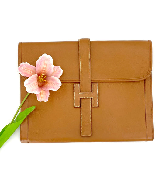 Dinah, Vintage Authentic Hermes 1993 Jige GM courchevel clutch OW