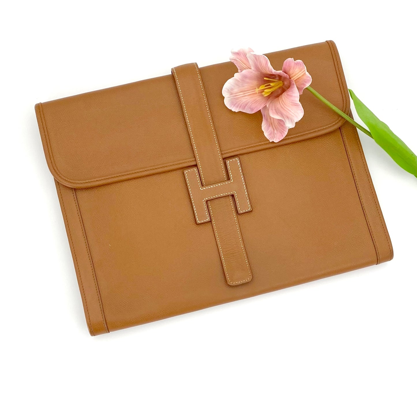 Dinah, Vintage Authentic Hermes 1993 Jige GM courchevel clutch OW