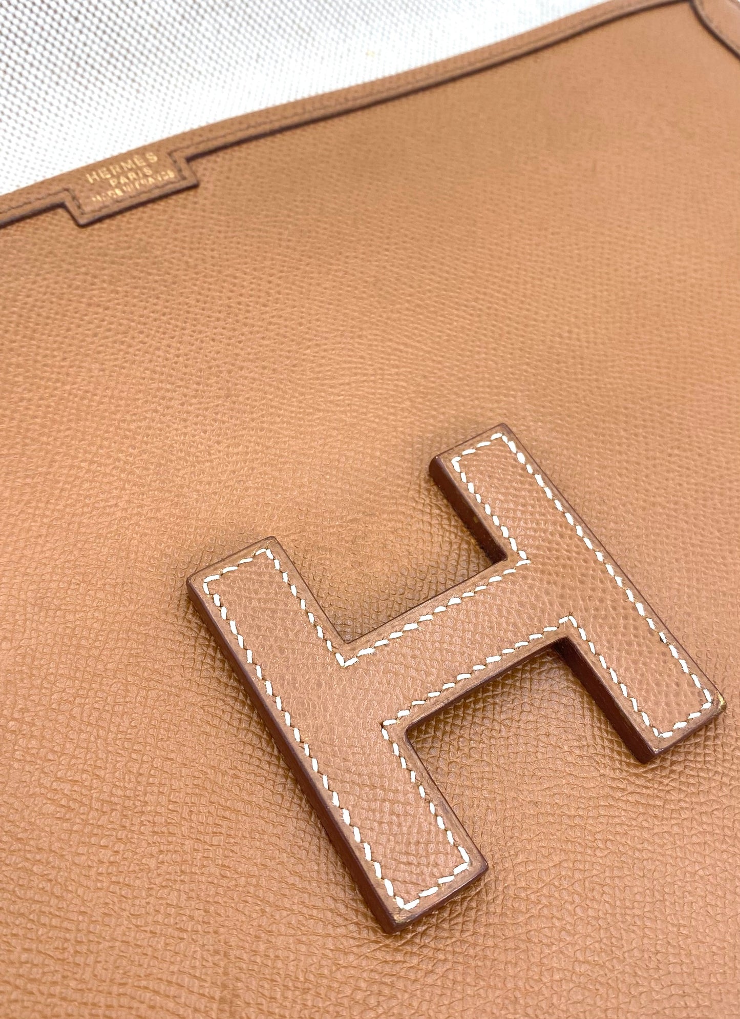 Dinah, Vintage Authentic Hermes 1993 Jige GM courchevel clutch OW