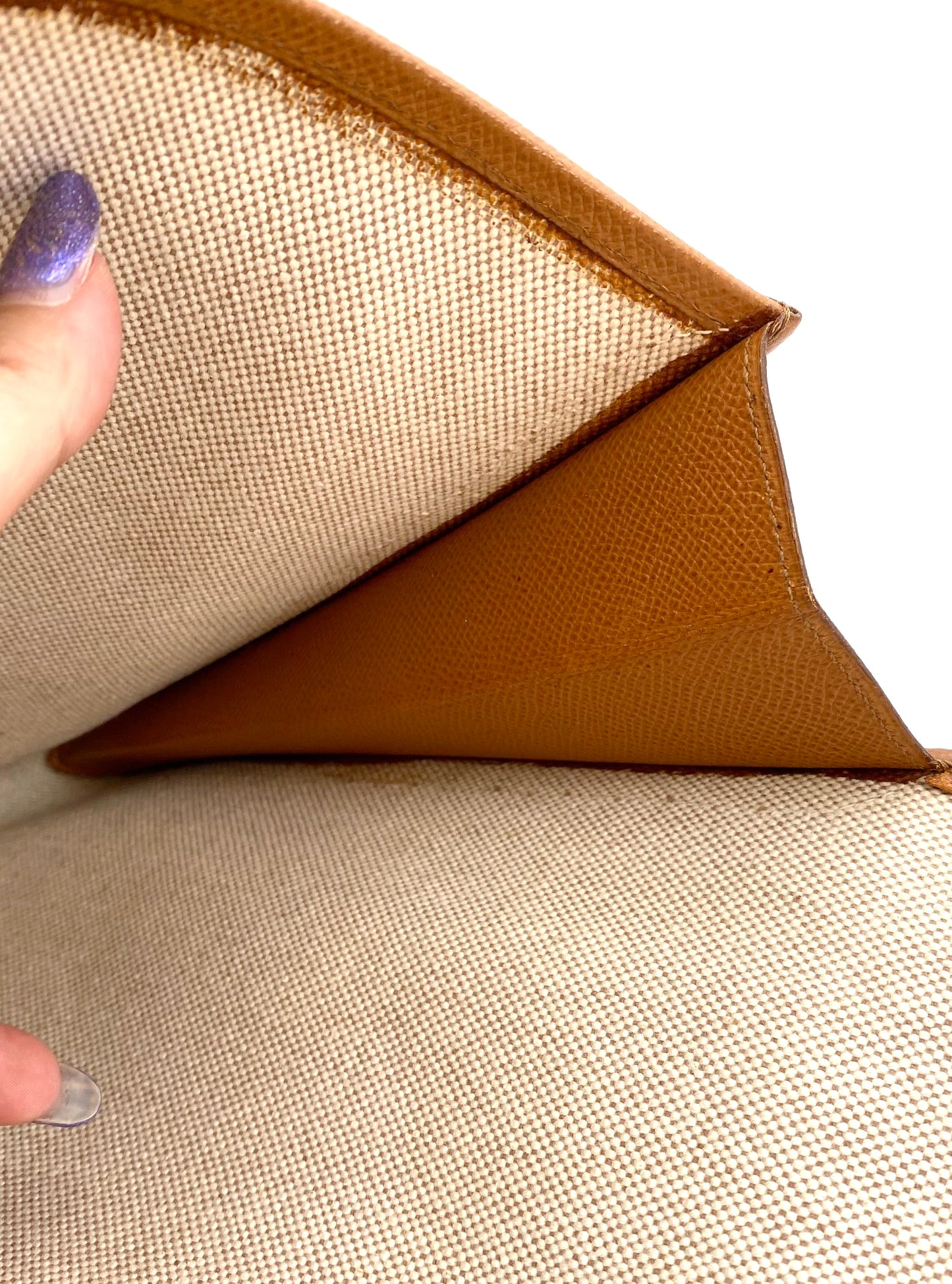 Dinah, Vintage Authentic Hermes 1993 Jige GM courchevel clutch OW